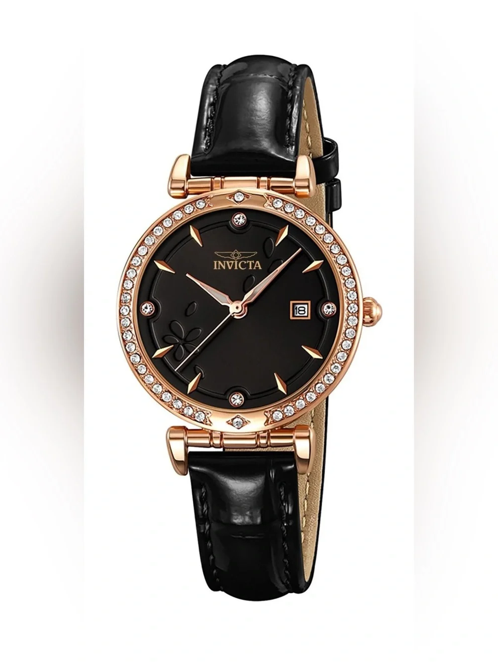 70310 - Invicta Celestial Lady 33.2mm Rose Gold Tone Case Black Metal Dial Black